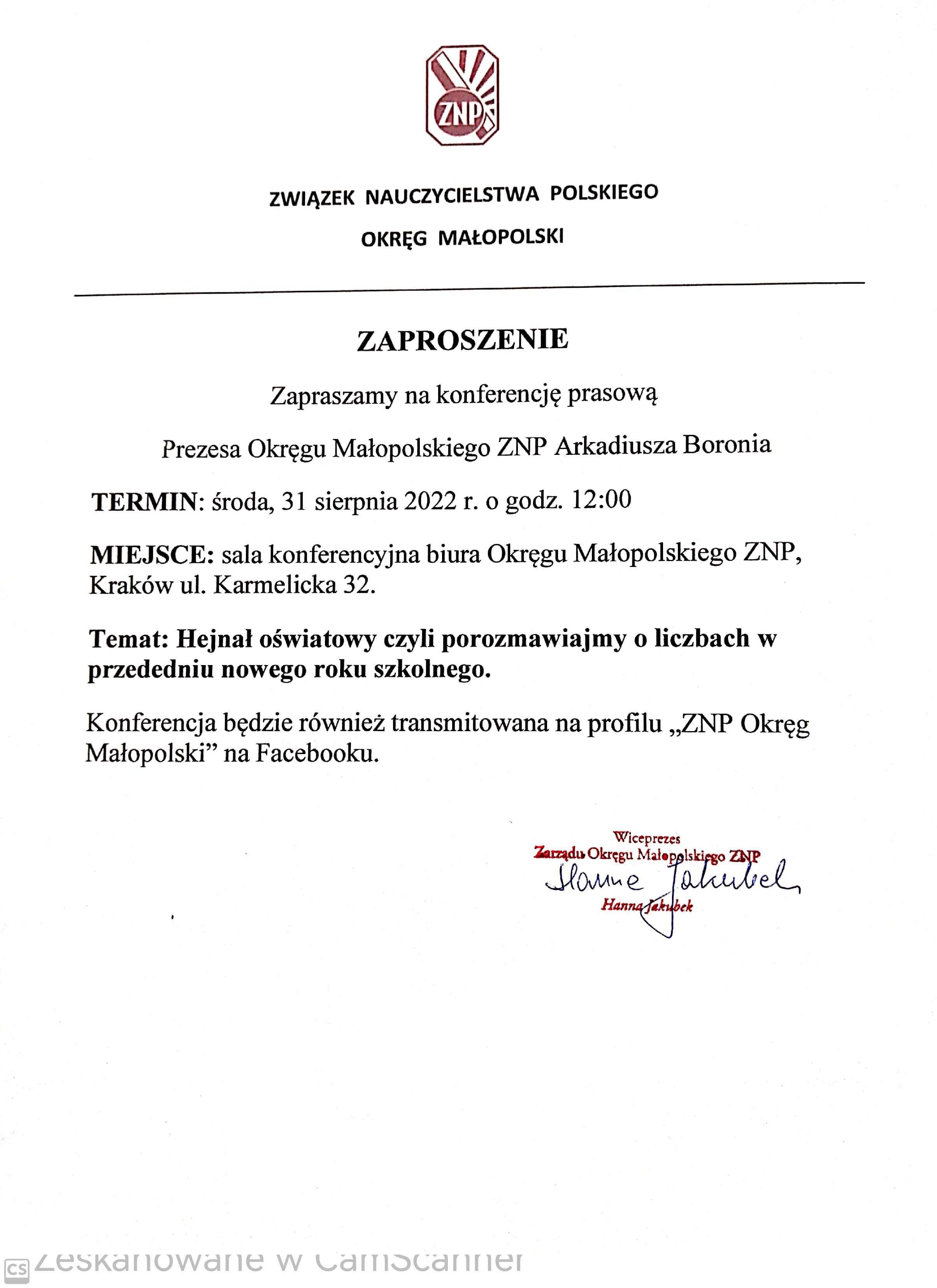 Zaproszenie Na Konferencję Prasową Znp Związek Nauczycielstwa Polskiego 4289